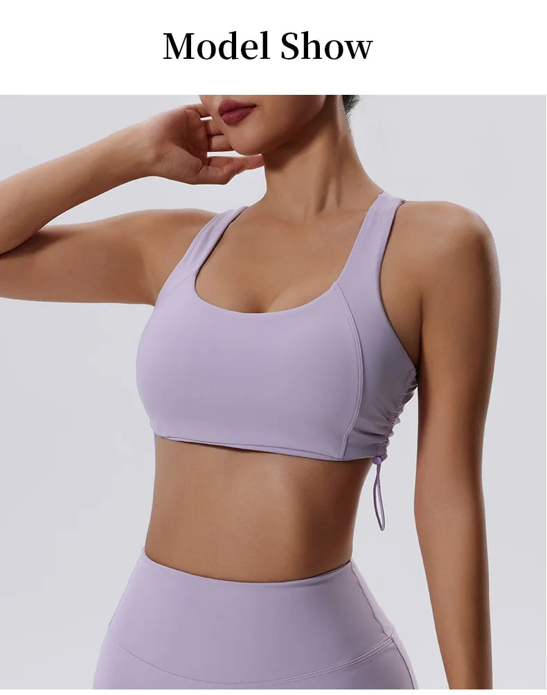 Women's High Impact Fitness Yoga Bra Gathered Push Up Sports Back Gym Crop Top Breathable Workout Vest