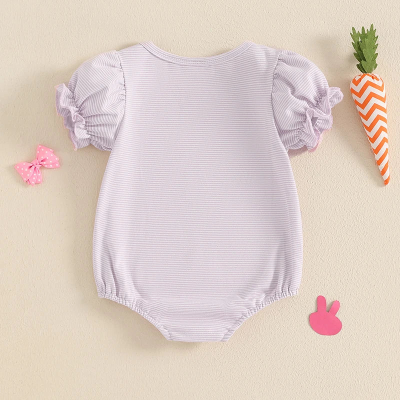 Baby Girls Easter Romper with Rabbit Embroidery - Peter Pan Collar Jumpsuit (0-18M)