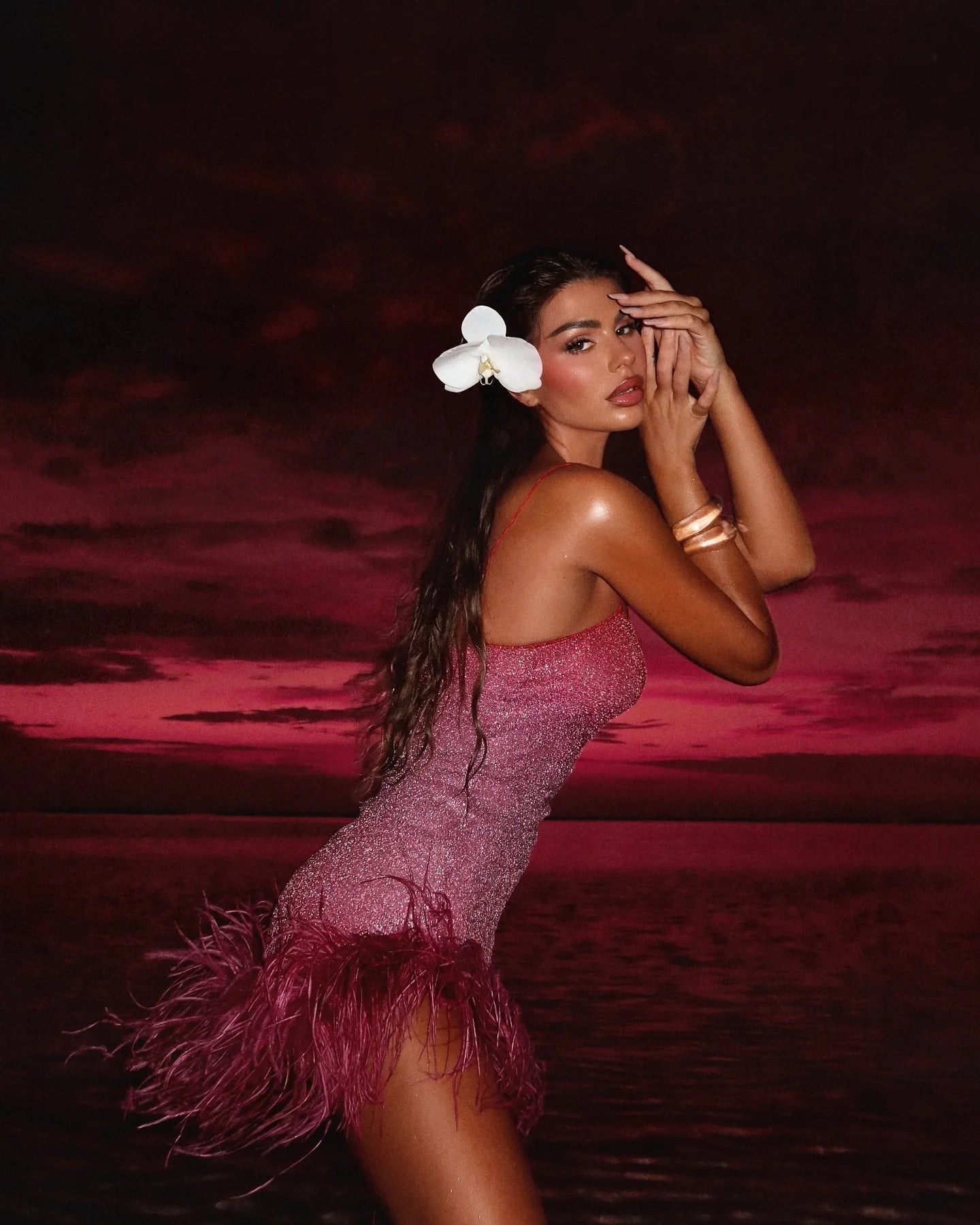 Sparkly Feather Mini Dress - Sleeveless Party Dress