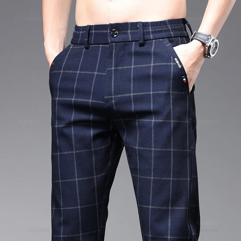 Men's Plaid Stretch Trousers