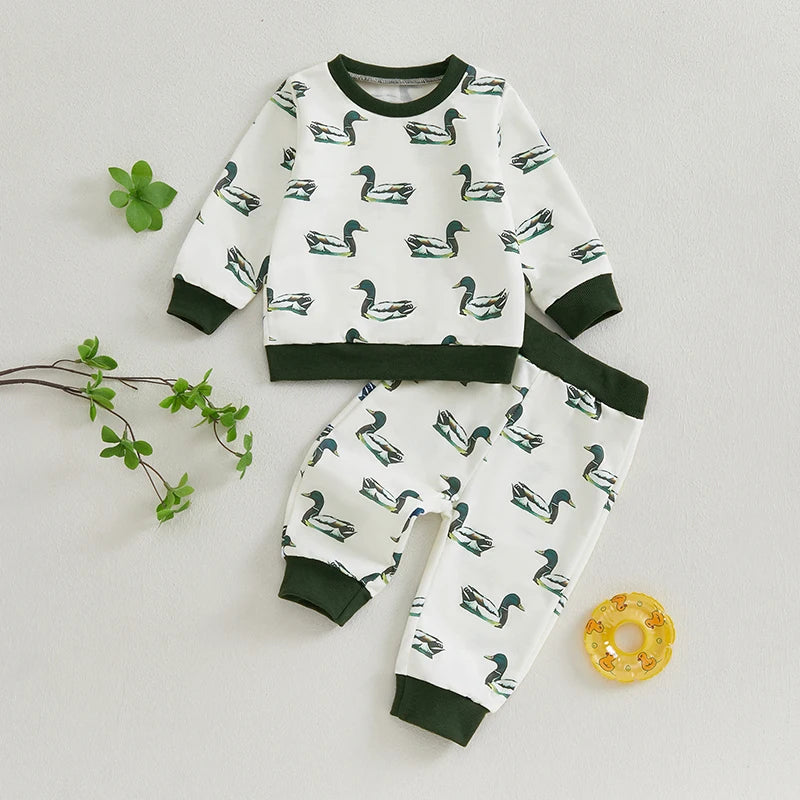 0-3Y Autumn Casual Baby Boys Clothes Sets Animal Duck Print Long Sleeve Sweatshirt Long Pants Outfit