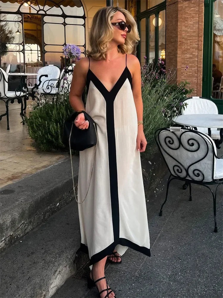 Women's V Neck Backless Maxi Temperament Dress