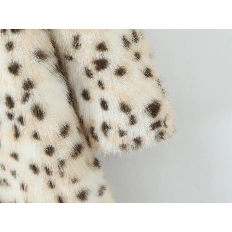 Faux Fur Leopard Print Long Coat - Long Sleeve Loose Warm Winter Outerwear