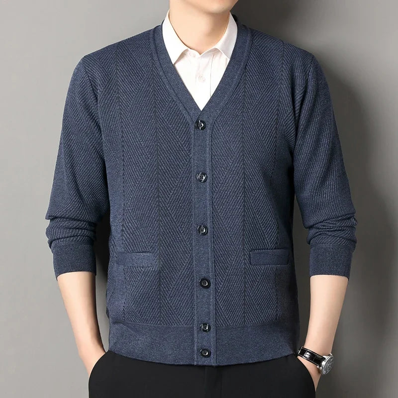 Winter Warm V-Neck Fleece Lined Knit Cardigan