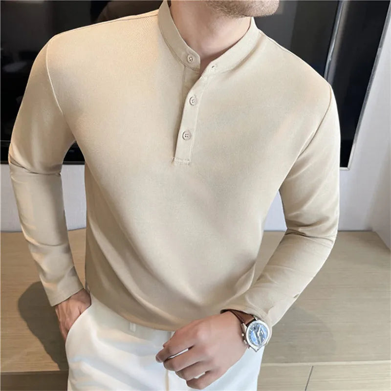Men's Slim Fit Polo Shirt with Henley Collar