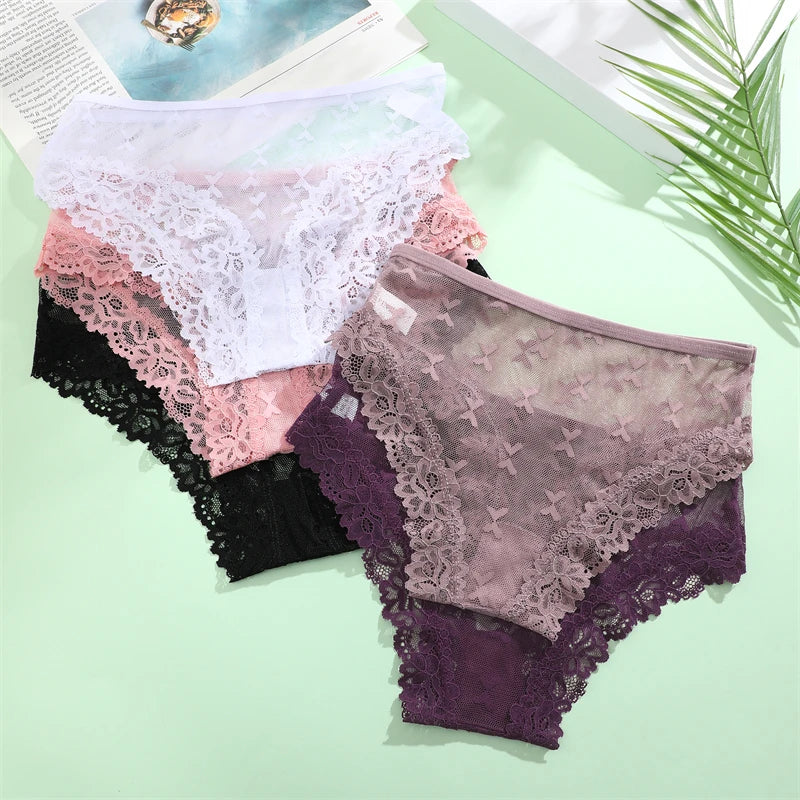 Women's Lace Panties Set - 5 Pack Floral Hollow Out Briefs (S-XL)