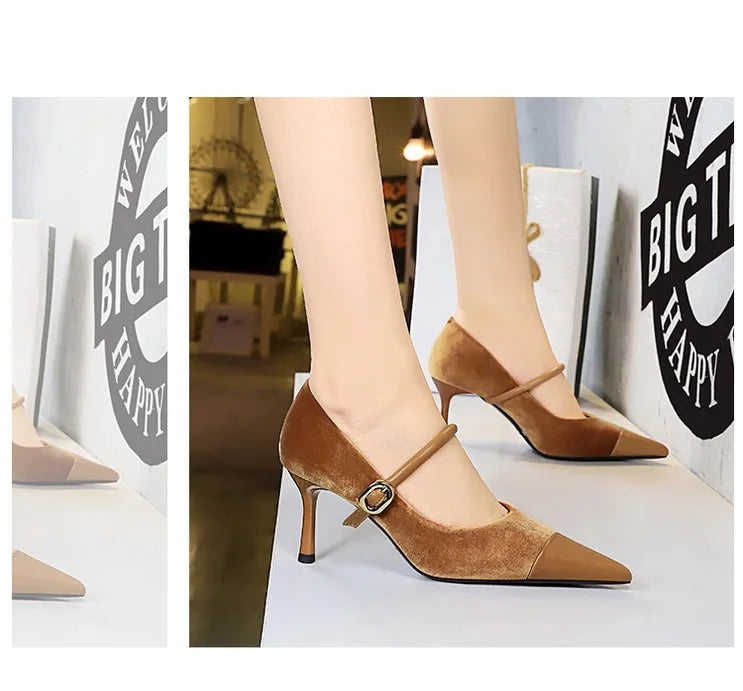 Suede Buckle Design Pumps - Pointed Toe Stilettos Available in 7cm and 10cm Heights