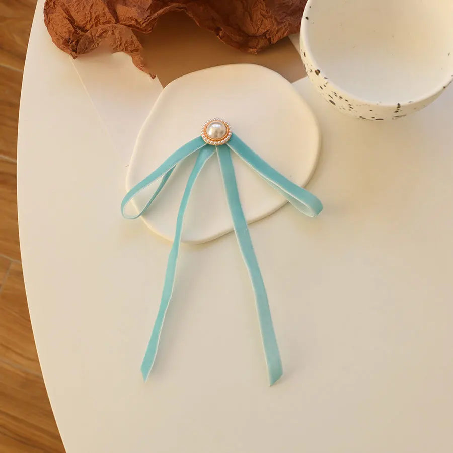 Anime Style Velvet Bow Pearl Brooch - Sweet Academic Pin for Girls