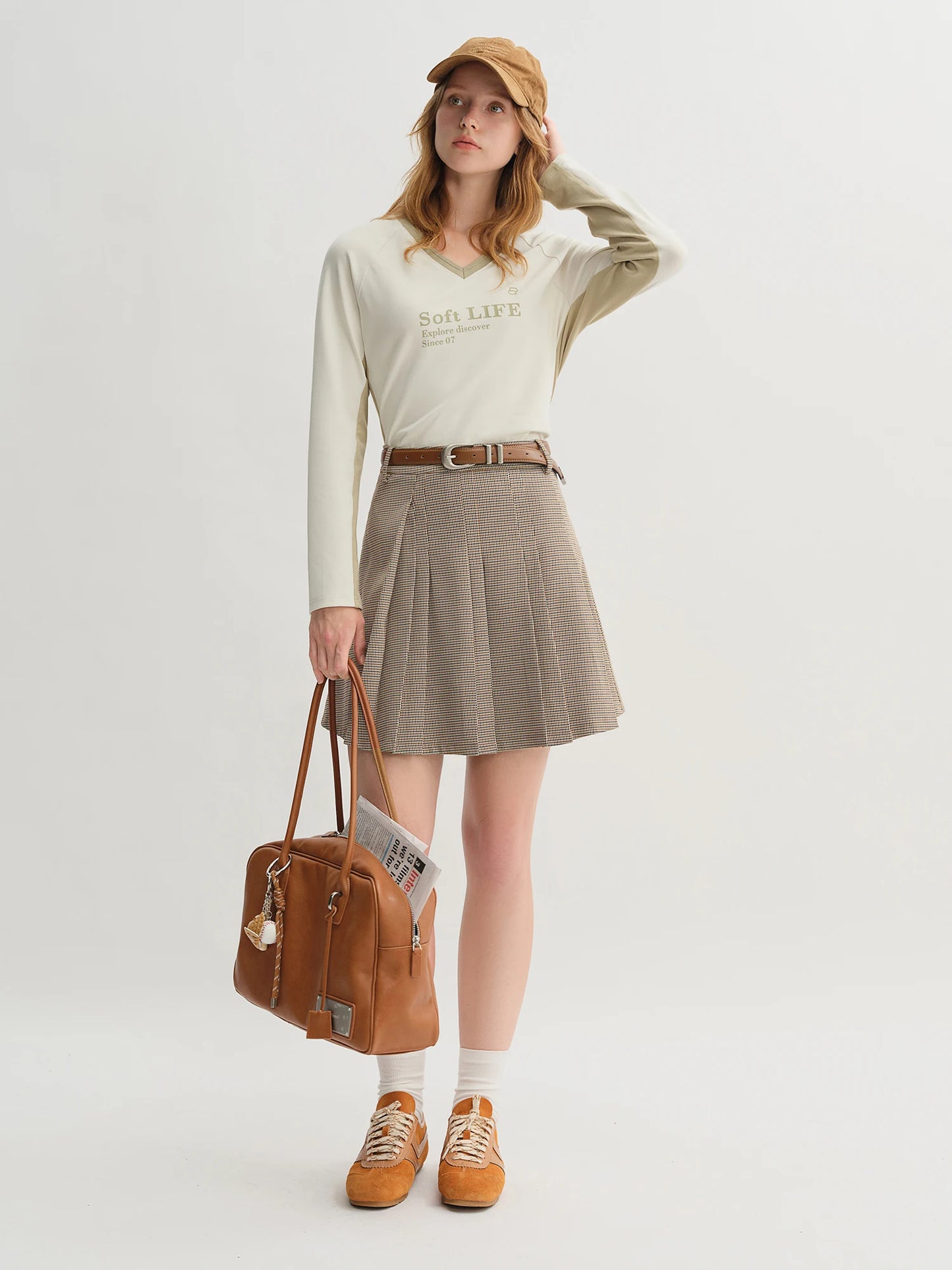 Blue Plaid Shirt & Navy Skirt Set - Long Sleeve Two-Piece