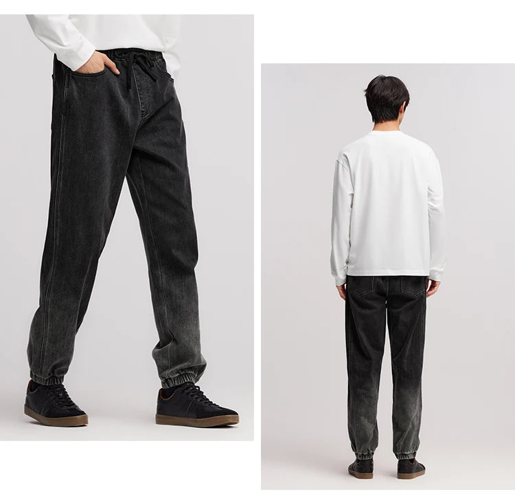 Men's Gradient Denim Jogger Jeans - Oversized Fit Winter Street Style Trousers