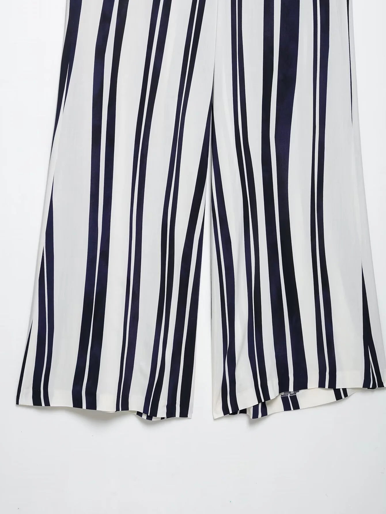 Women's Striped Collar Top & Mid Waist Loose Pants Set