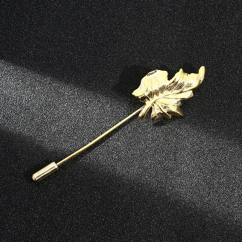 Vintage Metal Leaf Flower Brooch - Gold Tone Lapel Pin for Women & Men
