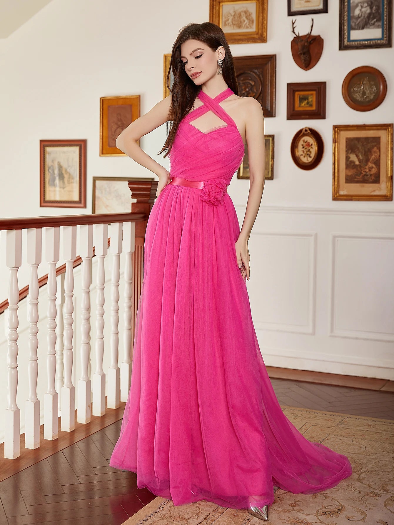 Women's Satin Gown Irregular full length Dress