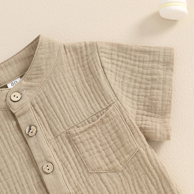 Little Boys Summer Gentleman Outfit Set - Solid Short Sleeve Top & Elastic Waist Shorts (0-4Y)