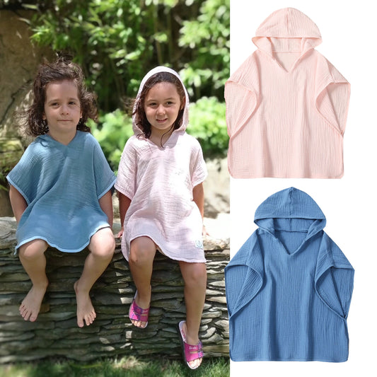 0-3Y Baby Girls Boys Hooded Swimwear Bath Towel Outwear Short Sleeve Solid Pullover T Shirt