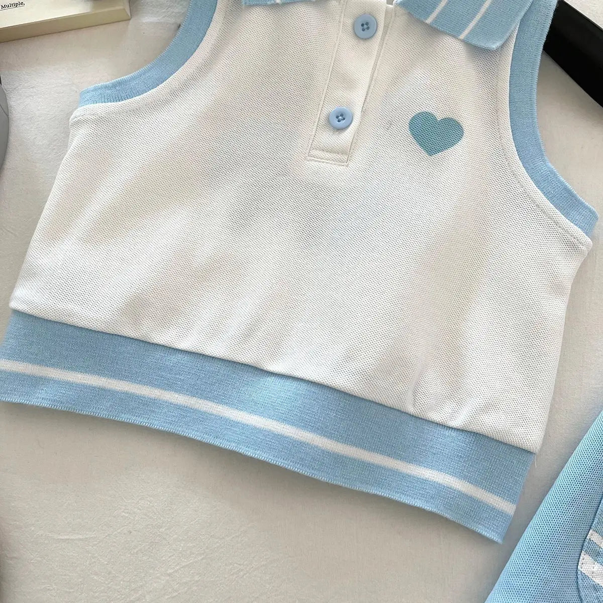 Girl's  Casual Sportswear Sleeveless Polo Shirt and Skirt College Style Easter Children's Sets