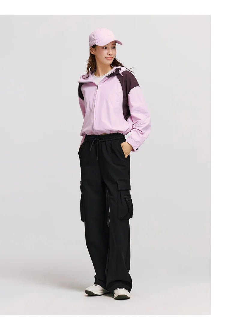 Winter Women's Fleece Wide Leg Pants - Black Cargo Streetwear Casual