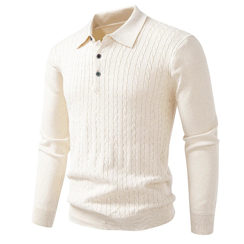 Turn Down Collar Knitted Pullover - Smart Casual Slim Fit Sweater