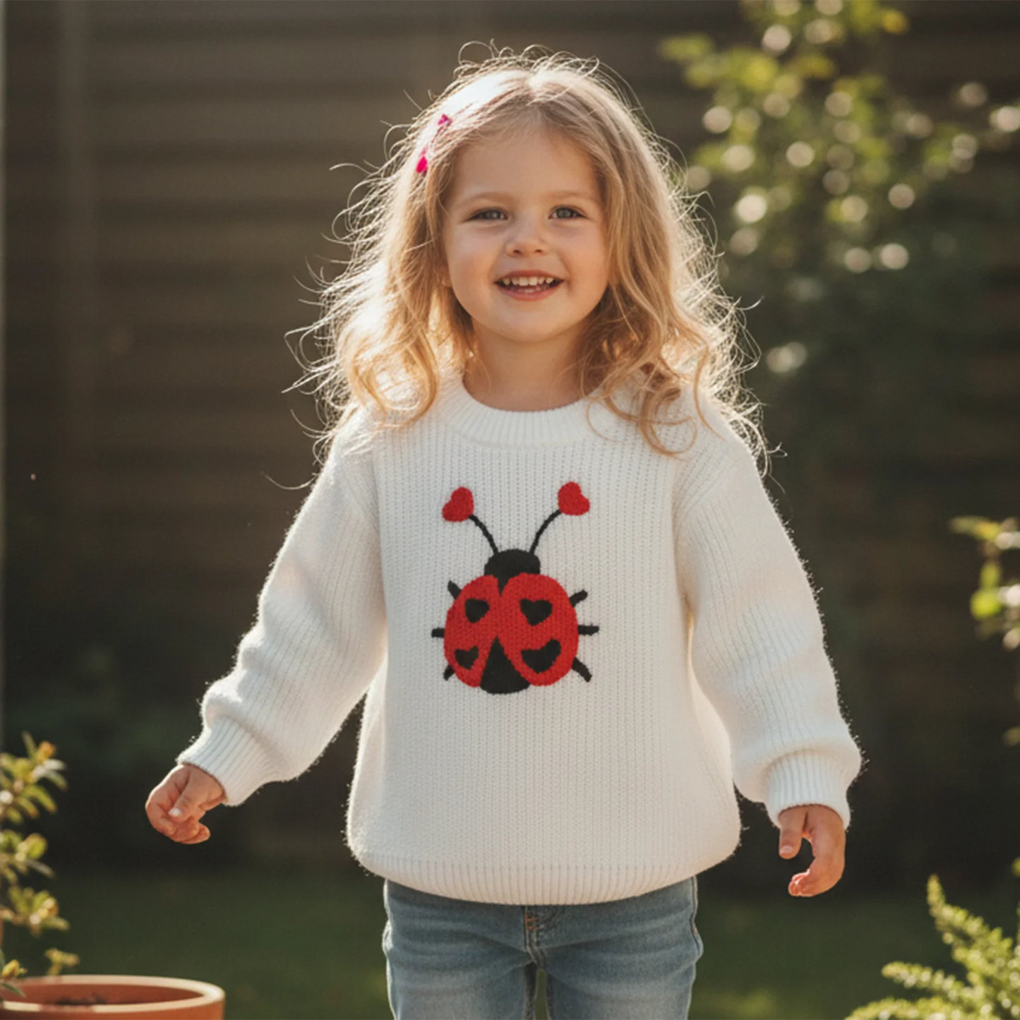 Baby & Toddler Knit Sweater - Ladybug Embroidery Pullover