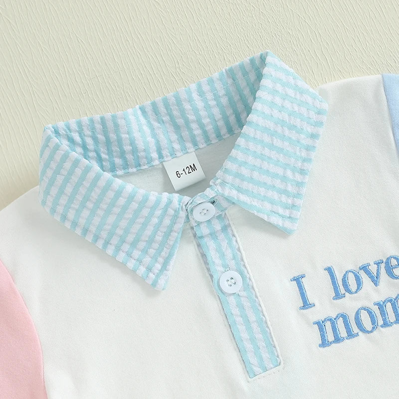 Toddler Boys Casual Outfit Set - Letter Embroidery Polo T-Shirt with Stripe Shorts