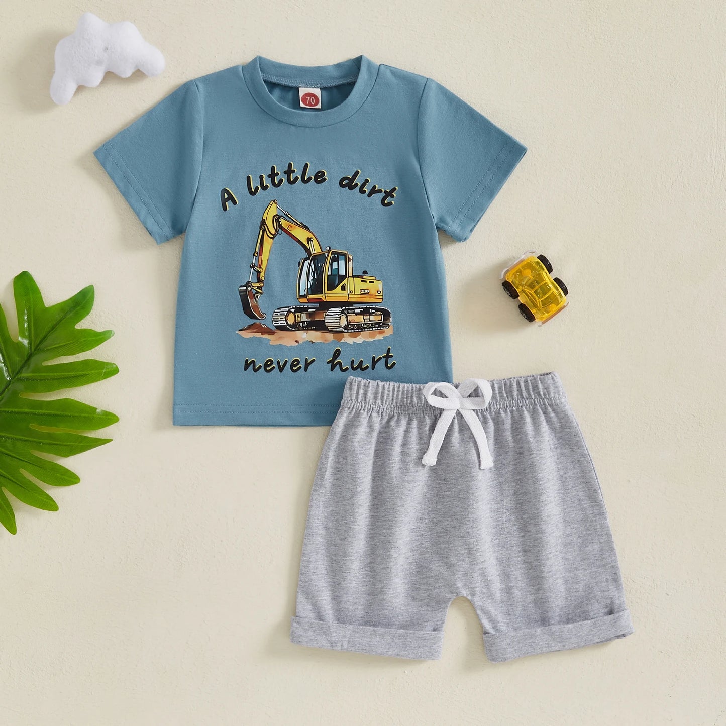 Baby Boys Summer Outfit Set - Cartoon Letter Print T-Shirt & Elastic Waist Shorts (0-3Y)