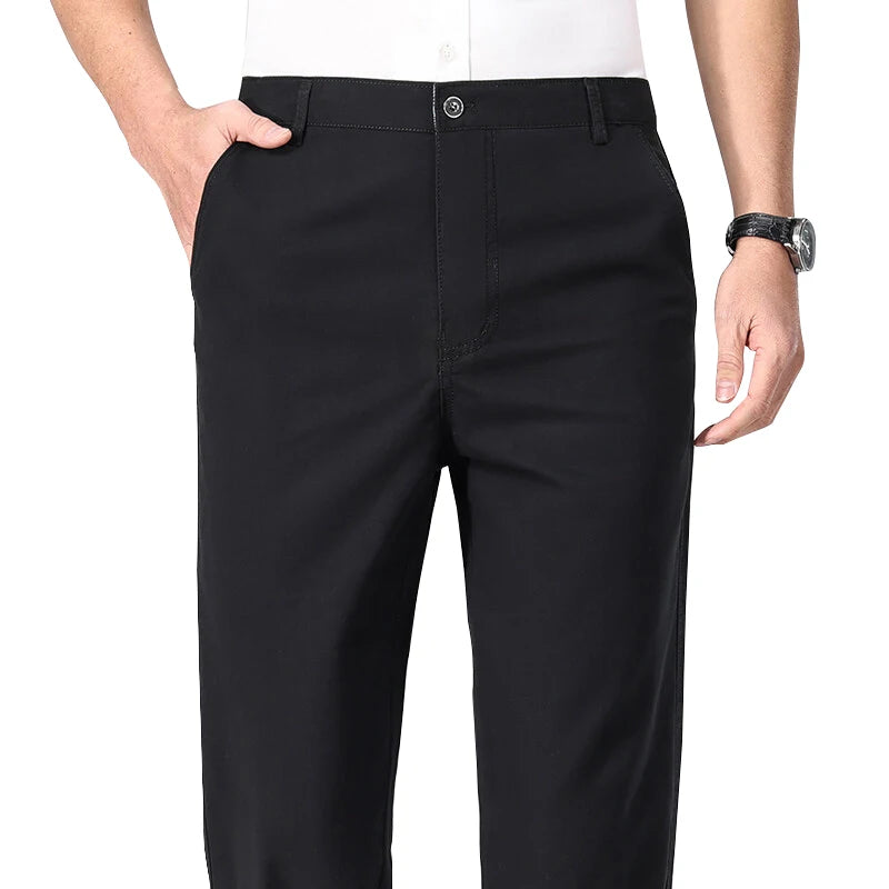 Men's Spring Summer Cotton Smart Casual Lightweight Zipper Fly Straight Breathable Trousers