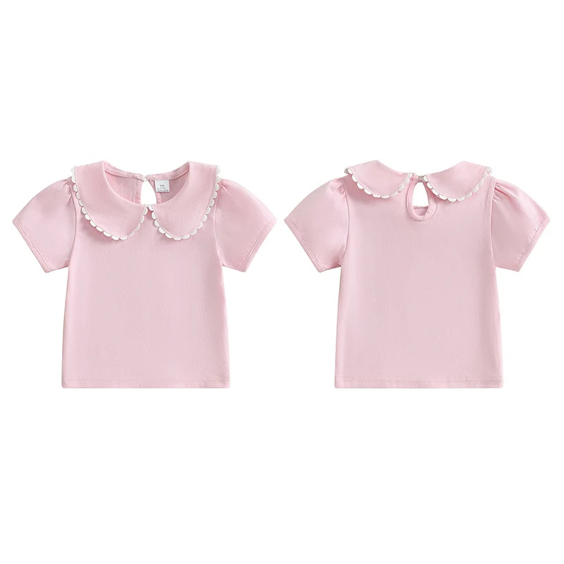0-6Y Kids Girls Summer Casual  Short Sleeve Doll Collar Pullover Top