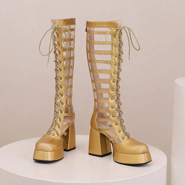 Women's Zipper Waterproof Platform Summer Knee Length Boots
