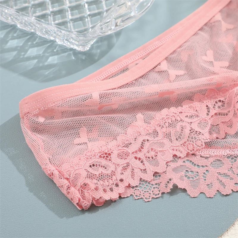 Women's Lace Underwear 3-Piece Set - Floral Hollow Out Briefs