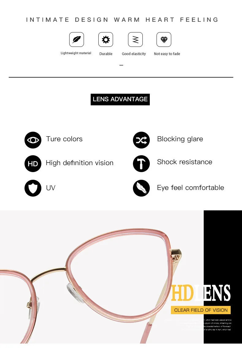 Fashion Cat Eye Eyeglass Frame - Anti Blue Light Prescription Compatible for Women