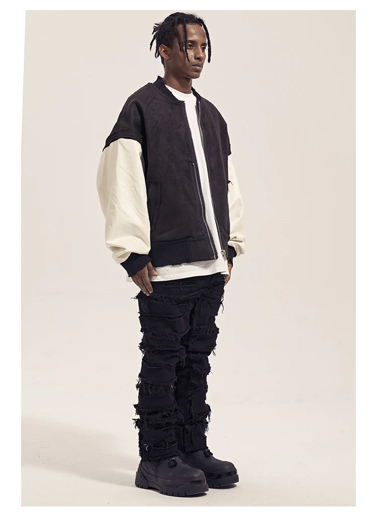 Men's Ripped Denim Straight Patchwork Baggy Jeans
