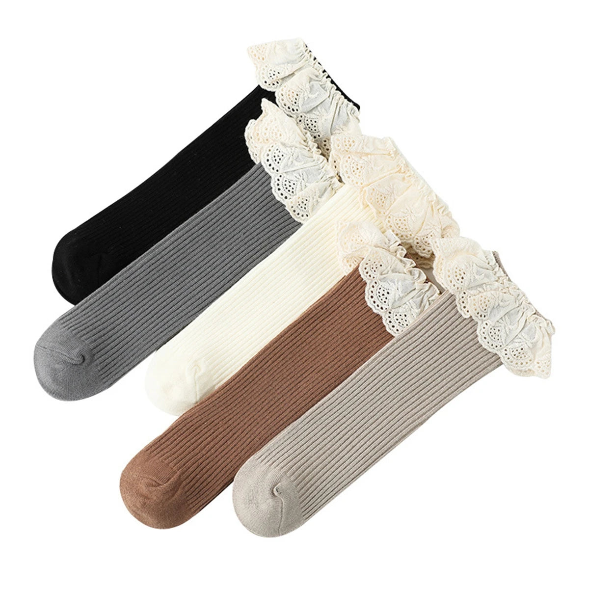 Baby Girls Lace  Stocking Ribbed Knit Non-slip Medium Tube Stockings