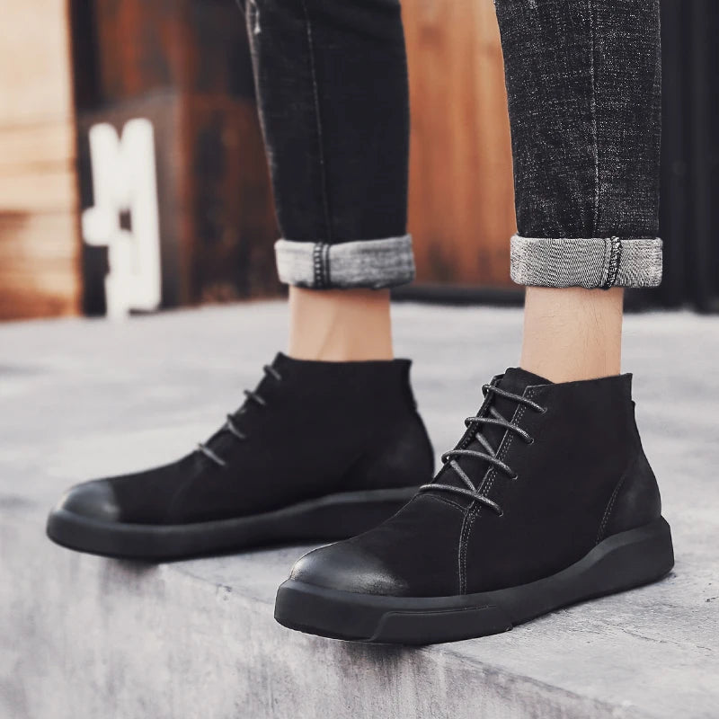 Men's Leather Ankle Boots - Lace-Up Work & Business Boots
