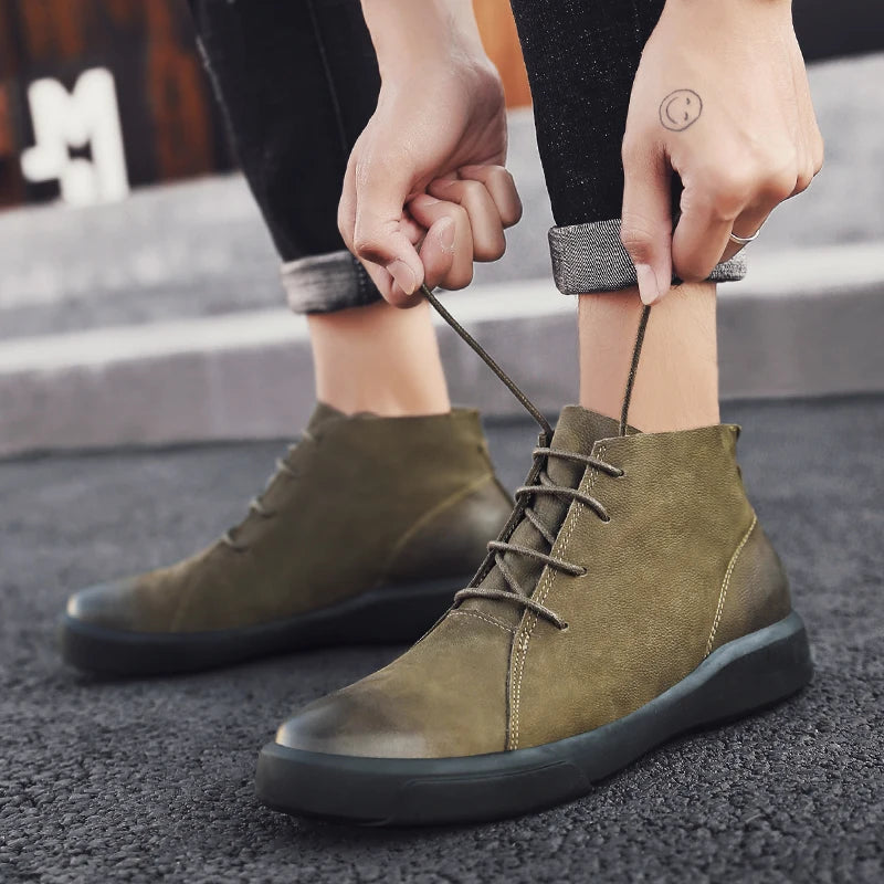 Men's Leather Ankle Boots - Lace-Up Work & Business Boots