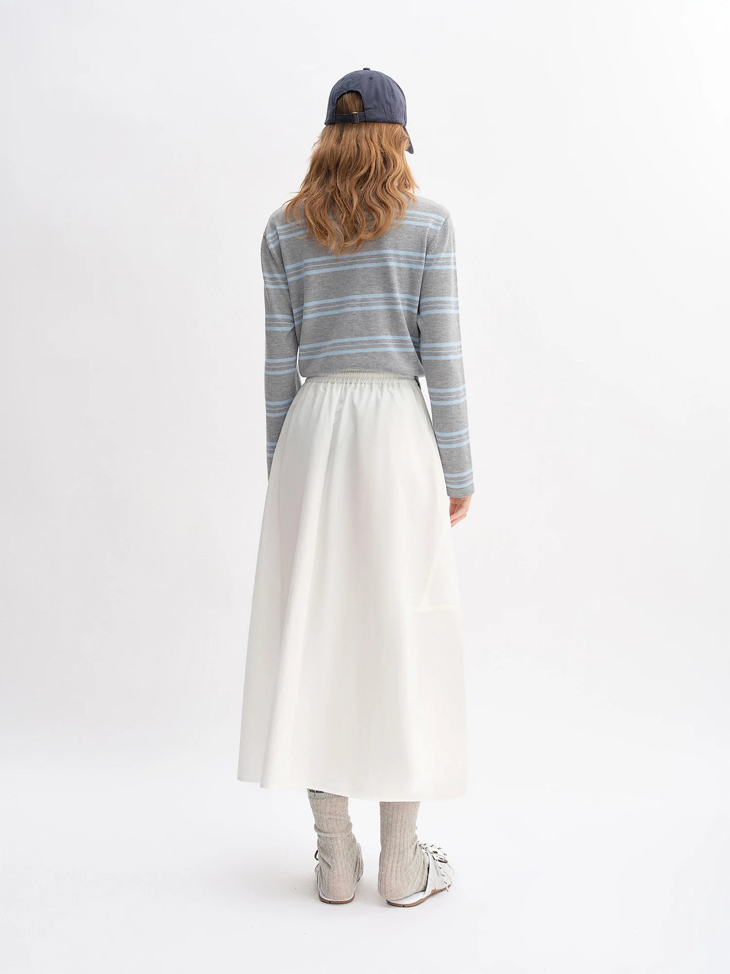 Striped Shawl and Sweater Skirt Set - Contrasting Knit Two-Piece