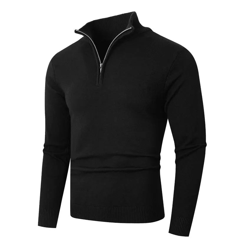 Autumn Winter Half-Zip Stand Collar Sweater - Slim Fit Knitted Pullover