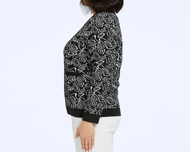 Women's Round Neck Print Windbreaker Zipper Jacket