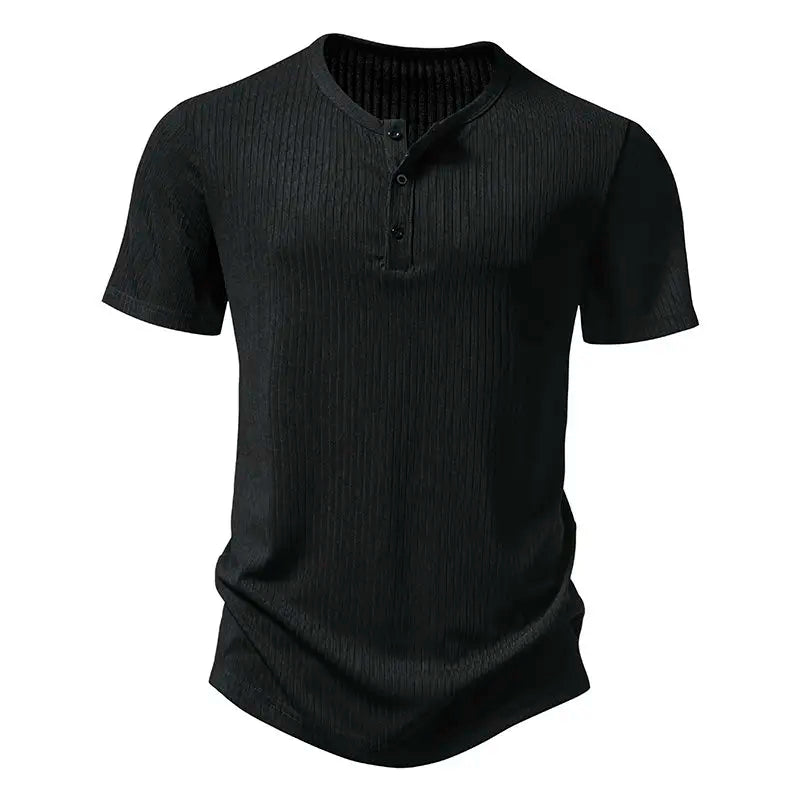 Men's Summer Henry Collar  Short Sleeve Smart Casual T-Shirt