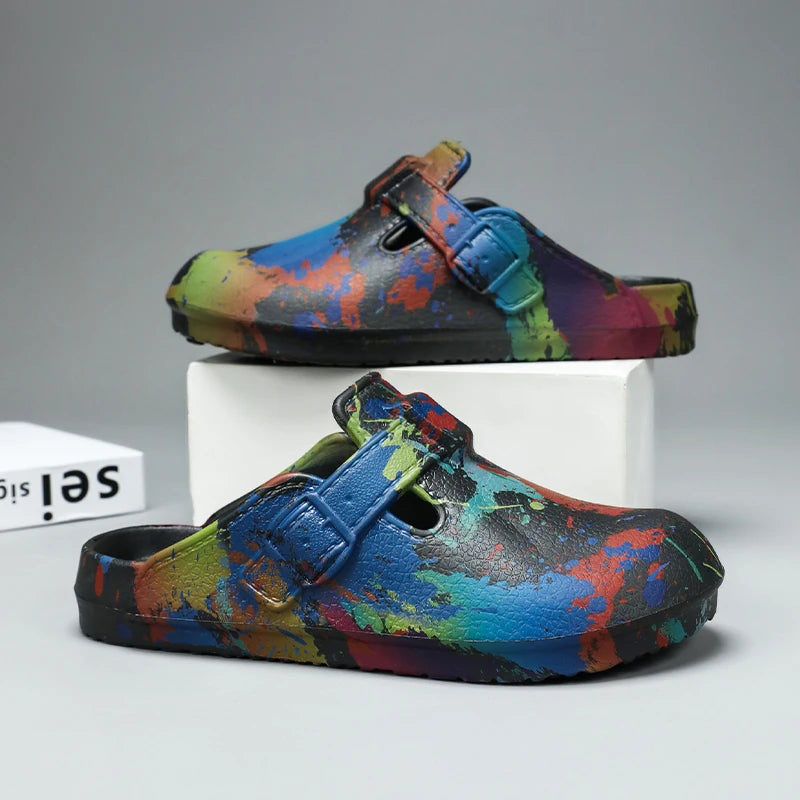 Men's Summer Slippers Platform Sandals Clogs Splashing Ink Design Slides