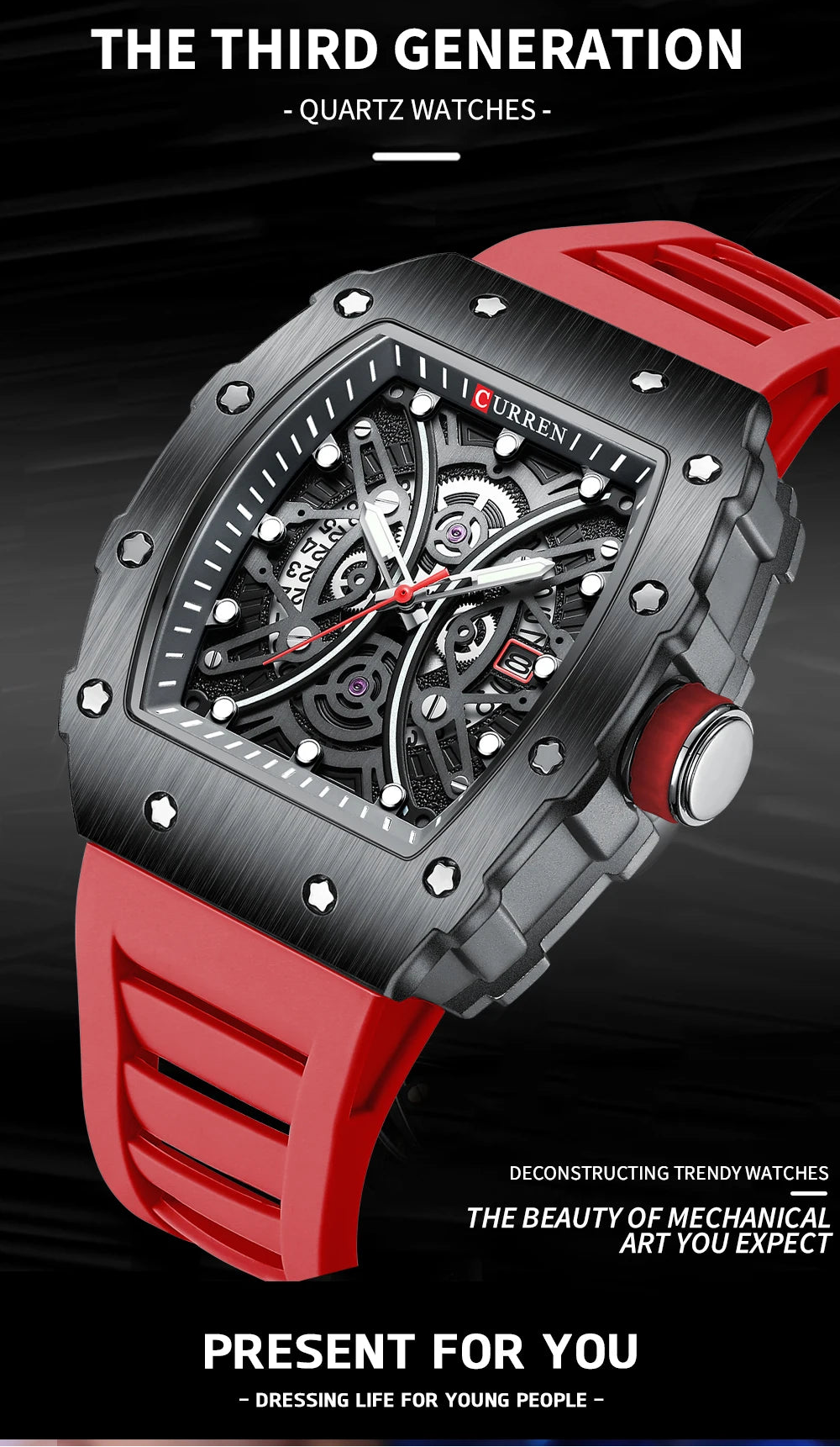 Men's 3D Quartz Stainless Steel Watch - Waterproof with Silicone Strap