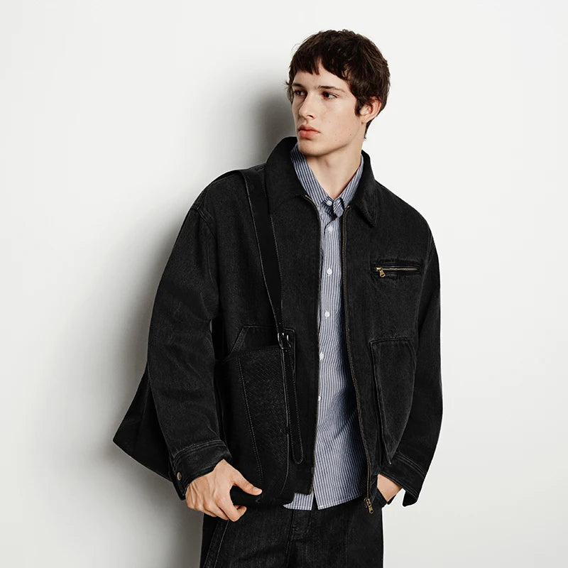 Vintage Detroit Style Denim Jacket Pure Cotton Workwear Casual Outdoor Coat
