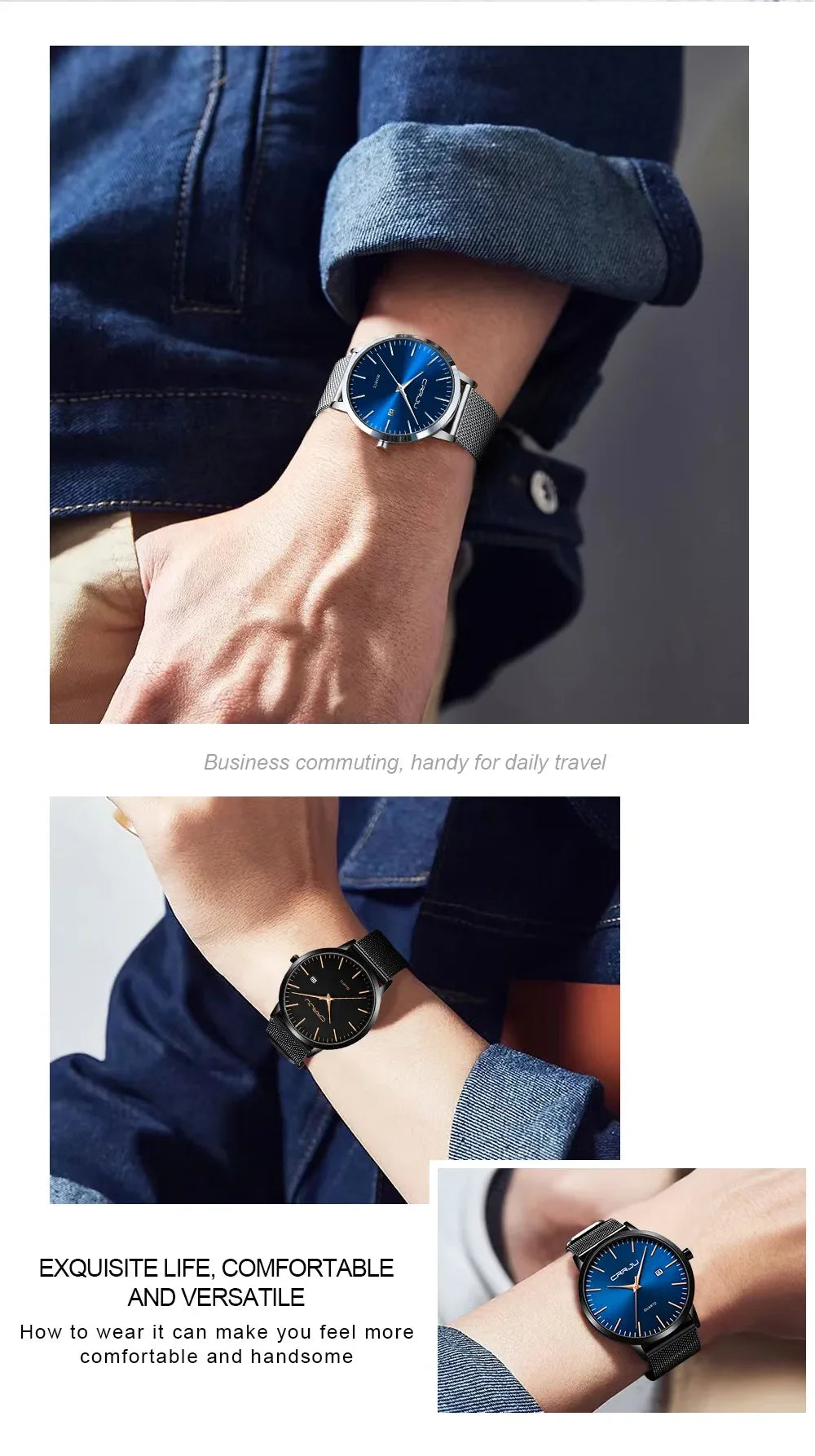 Ultra Slim Stainless Steel Watch - 40mm Mesh Strap Men's Automatic Wristwatch