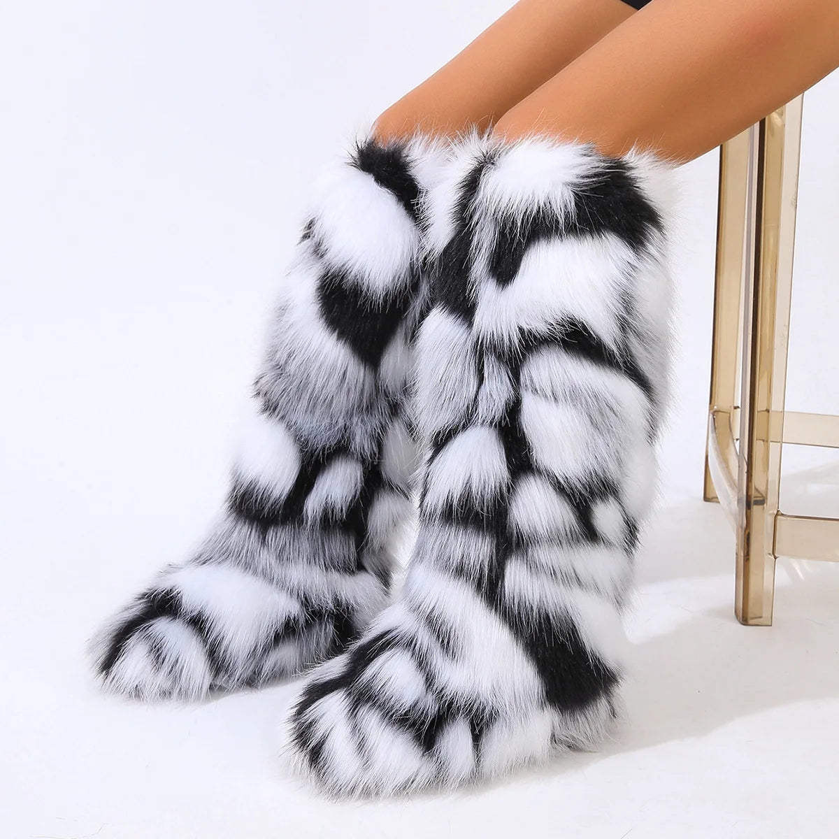 Women's Winter Thigh High Fluffy Plush Knee High Fur Faux Boots