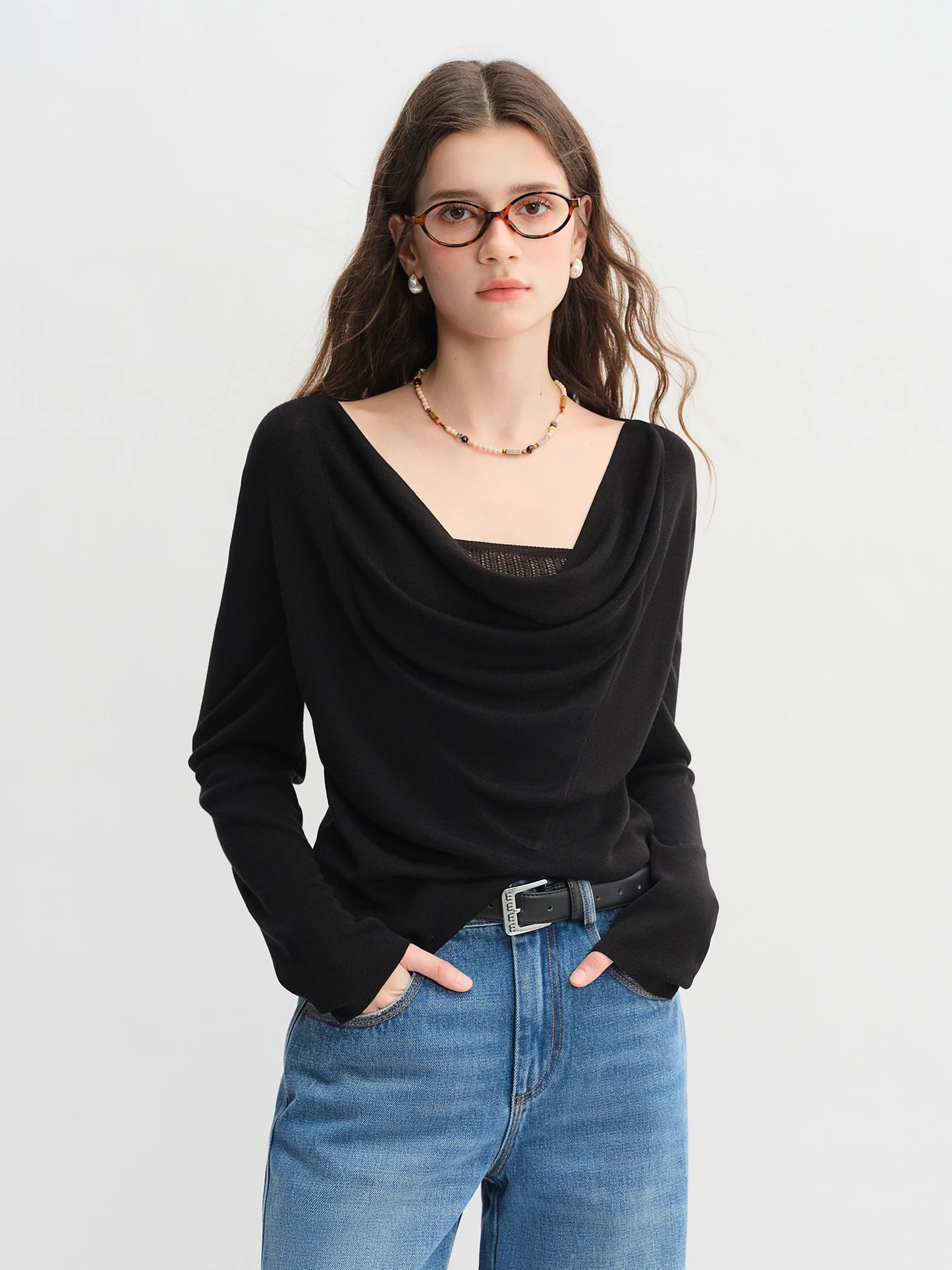 Lyocell Ruffled Collar Sweater
