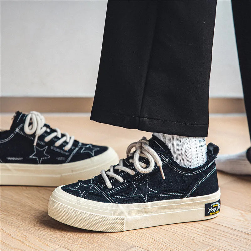 Men's Casual Denim Sneakers - Stars Platform Skateboard Shoes