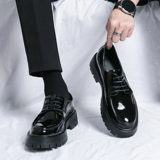Men's Lace-Up Patent Leather Shoes Size 38-45