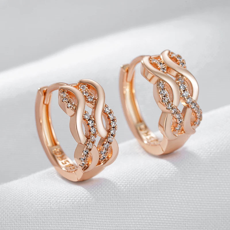 Natural Zircon Hoop Dangle Earrings for Women Fashion 585 Rose Gold Colour