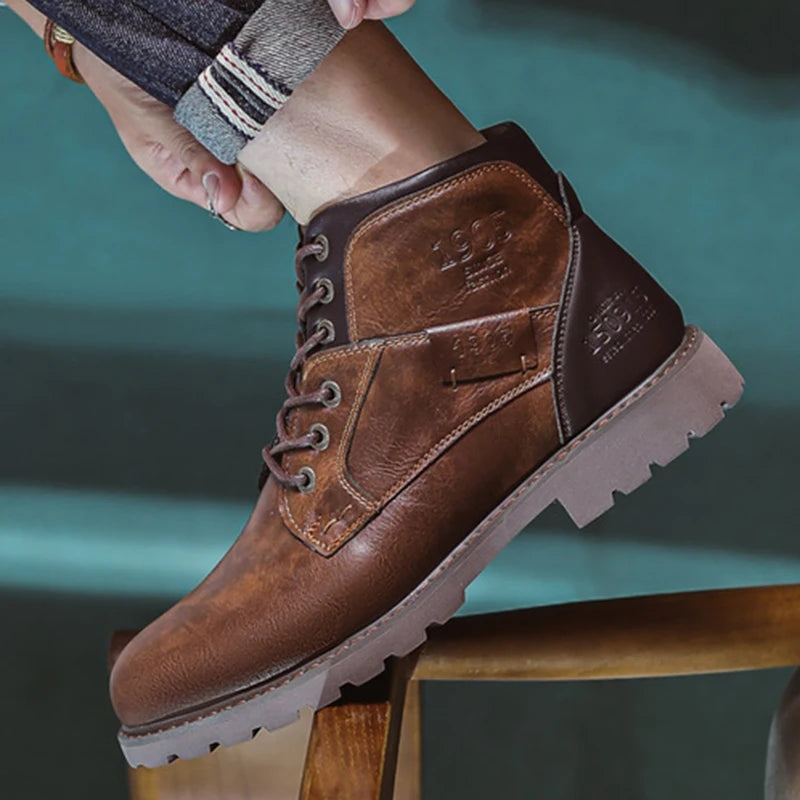 Men's Autumn Platform Boots - High-Top Lace-Up Ankle Sneakers