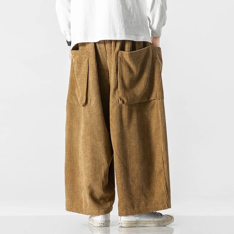 Men's Wide Leg Corduroy Pants - Loose Fit Casual Trousers