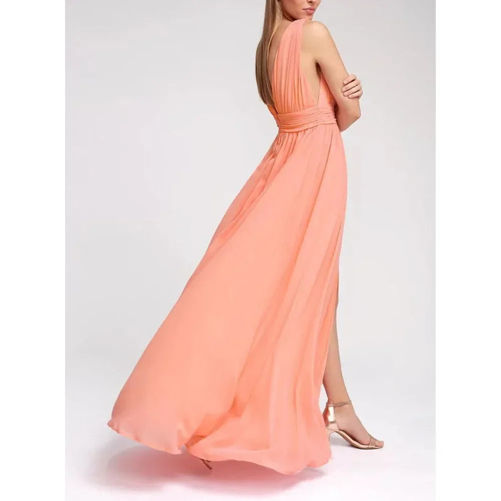 Women Backless Mesh Long  maxi Summer Dress